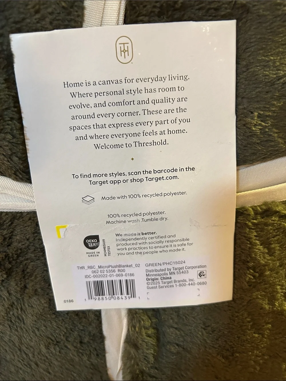 Threshold Microplush Blanket in Olive, Navy, Orange, White, and Gold Stripes